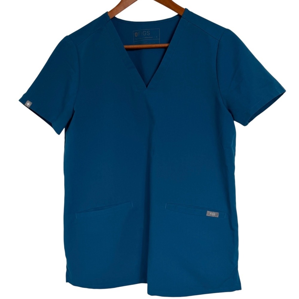Figs Technical Collection V-Neck Scrub Top Teal Blue FW1100 Womens Small